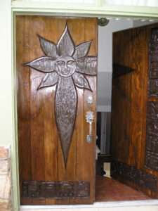 A custom front door refinished with stain.